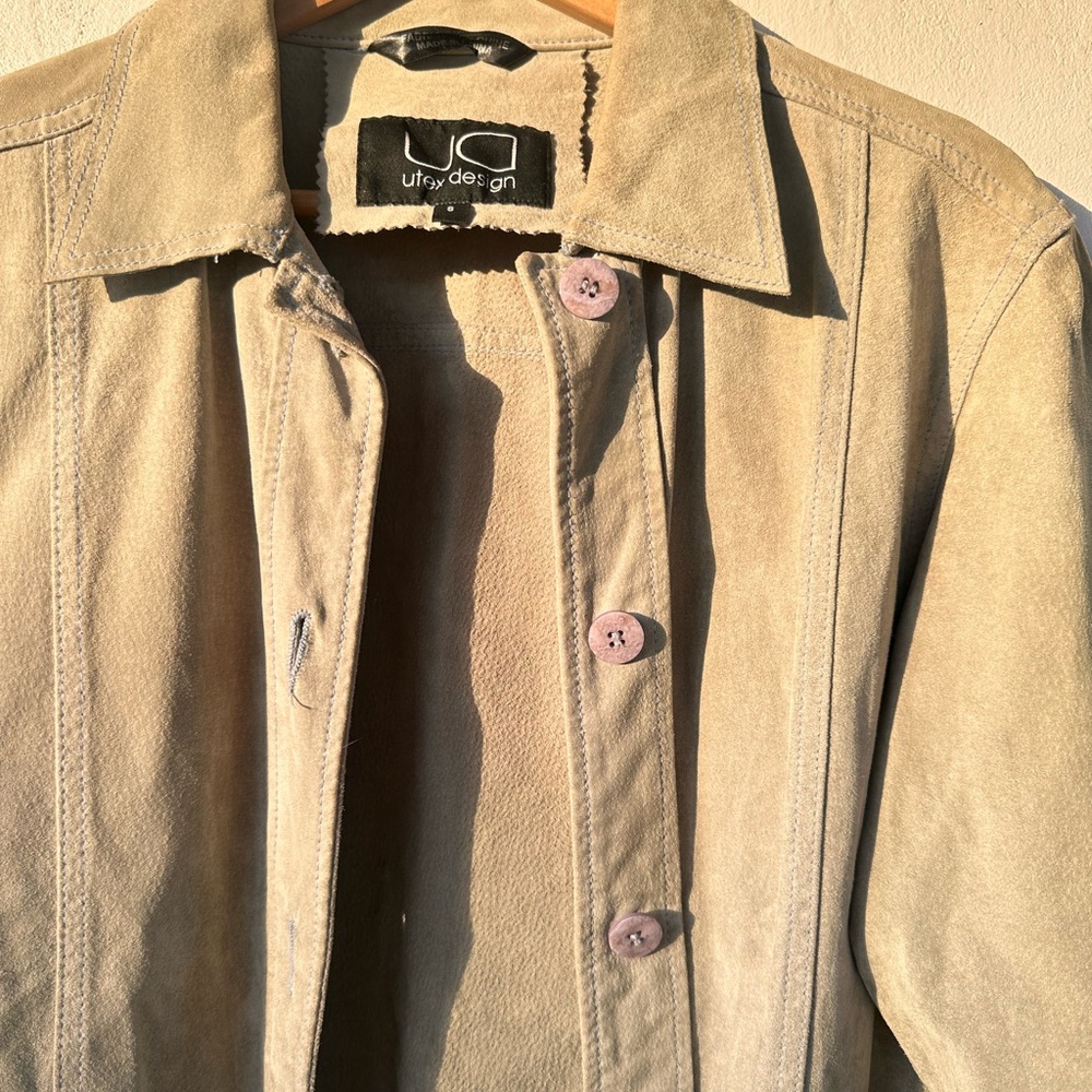 90s Muted earth tone green suede leather jacket